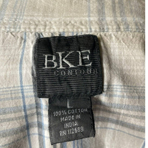 BKE Shirt Mens Pearl Snap Plaid Buckle Athletic Fit Western Tan Blue Large - Picture 10 of 10